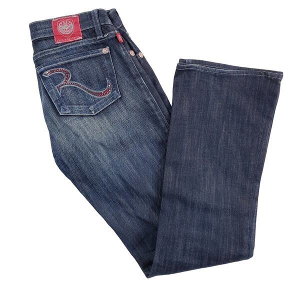 Rock & Republic Jeans Women 25X30 Kasandra Red Swarovski Crystal Slight Boot Cut - Picture 2 of 8
